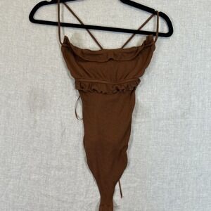 West of Melrose Women's Bodysuit Brown Ruched Cross Back Straps Small
